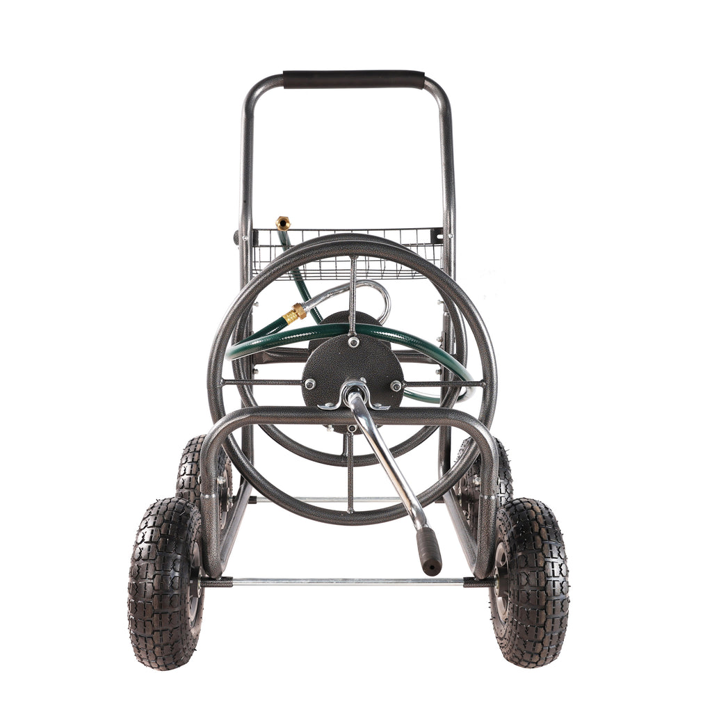 Leoglint Garden cart Garden Hose Reel Cart - 4 Wheels Portable Garden Hose Reel Cart with Storage Basket Rust Resistant Heavy Duty Water Hose Holder