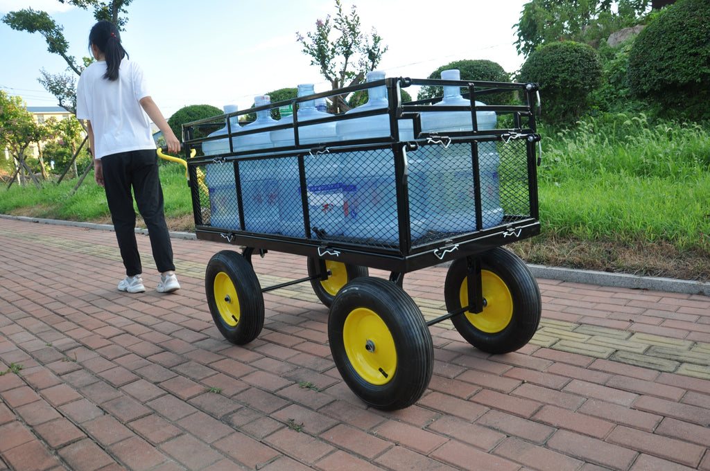 Leoglint Big Wagon Cart Garden cart trucks make it easier to transport firewood Yellow+BlackB