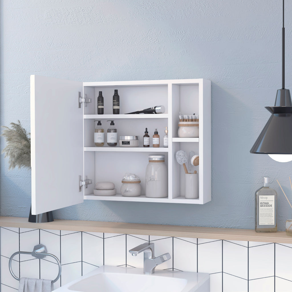 Leoglint Oman Medicine Cabinet, Three Internal Shelves, Single Door, Two External Shelves -White