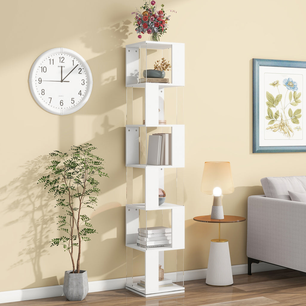 Leoglint 6 tier Rotating Bookshelf, Floor Rack Simple Bookcase  with Acrylic plate Student Multi-Function Creative Bookshelf for Living Room