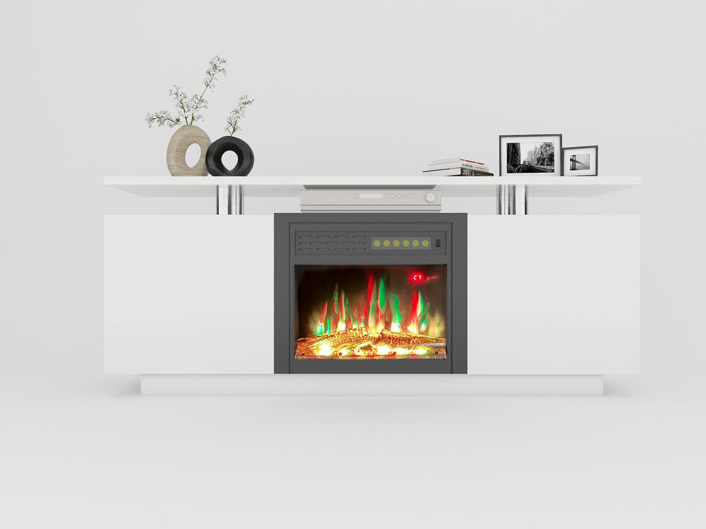 Leoglint 160CM high gloss TV cabinet tv stand unit with fireplace ,have heat and flame color changes