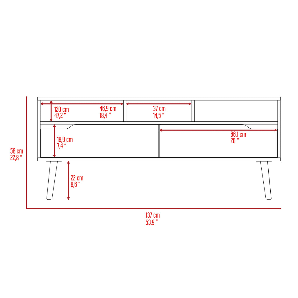 Leoglint Tv Stand for TV´s up 52" Bull, Three Open Shelves, Two Flexible Drawers, Dark Walnut Finish