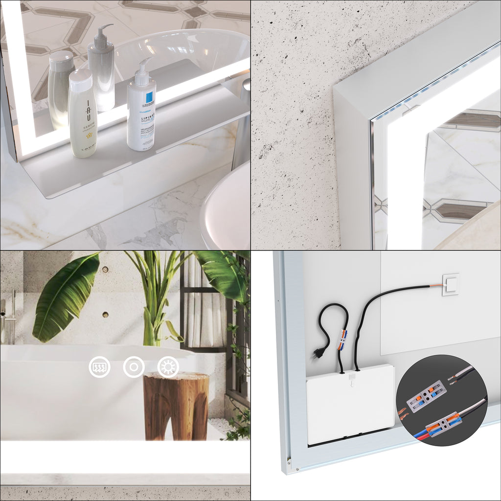 Leoglint 32x40 inch LED Bathroom Vanity Mirror Wall Mounted Adjustable White/Warm/Natural Lights Anti-Fog Touch Switch with Memory Modern Smart Large Bathroom Mirrors