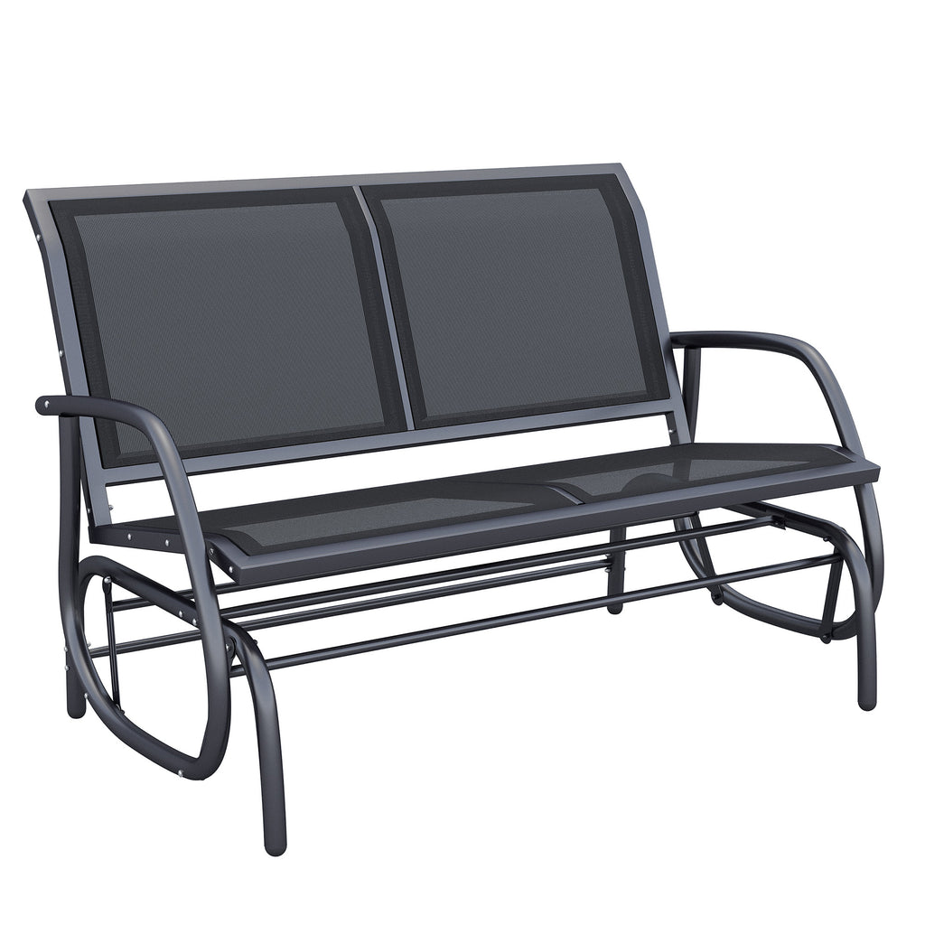 Leoglint 2-Person Outdoor Chair Outdoor Glider Bench, Patio Double Swing Rocking Chair Loveseat w/ Powder Coated Steel Frame for Backyard Garden Porch, Black