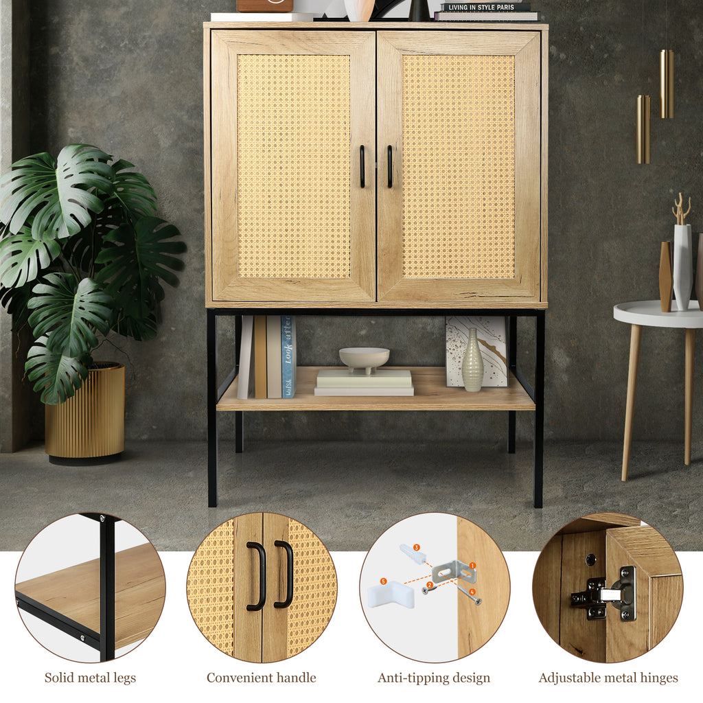 Leoglint 31.5 inch Wide 2 Rattan Doors Free Standing Sideboard  Storage Cabinet with One Open Bottom Shelf for  Kitchen Dinning Room Living Room, Natural Color