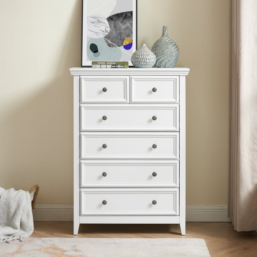 Leoglint Modern 6 Drawers Dresser 6 Drawers Cabinet 6 Drawer Chest,Chest of Drawers Closet Organizers and Storage Clothes Storage Drawers Cabinet for Living Room, Farmhouse Dresser Organizer white