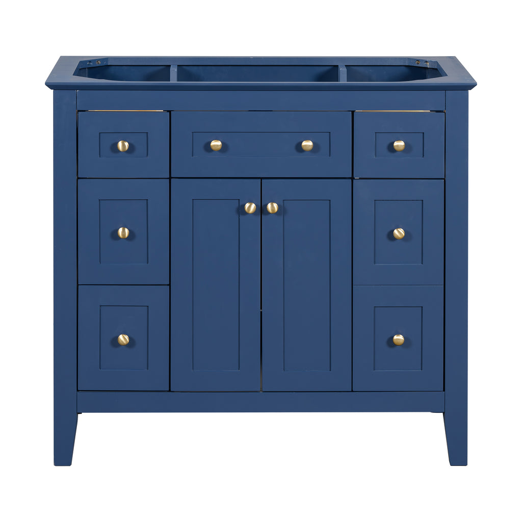 Leoglint 36'' Bathroon Vanity without Sink, Modern Freestanding Single Bathroom Cabinet with 6 Drawers & 2 Cabinets, Storage Cabinet for Bathroom, Solid Wood Frame Vanity Set, Blue (NOT INCLUDE SINK)