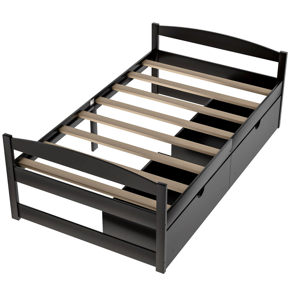 Leoglint Twin size platform bed frame, with two drawers, espresso