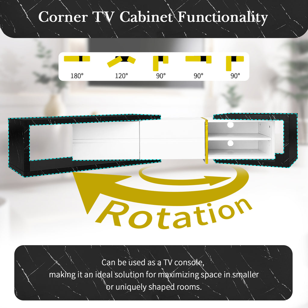 Leoglint U-Can 51''-98.4'' Modern Extendable TV Stand for TVs up to 100 Inches, Entertainment Center Media Console Corner Console with 2 Drawers and 4 Shelves for Living room, Black & White