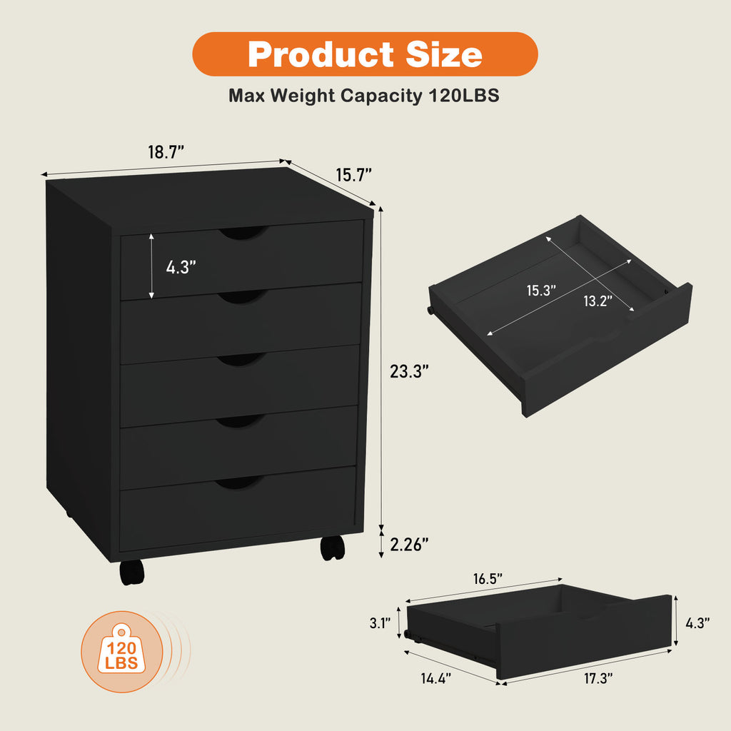 Leoglint Sweetcrispy 5 - Storage Cabinets Dressers Wood Dresser Cabinet with Wheels Mobile Organizer Drawers for Office