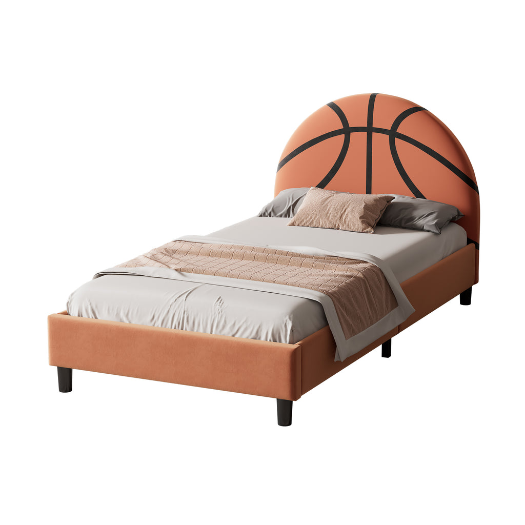 Leoglint Bed Frame Basketball Design Upholstered Twin Platform Bed Sport Style Bed for Boys & Girls, Teens, Orange