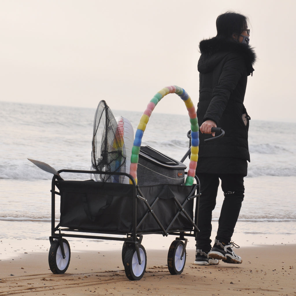 Leoglint Garden cart Folding Wagon Garden Shopping Beach Cart (Black)