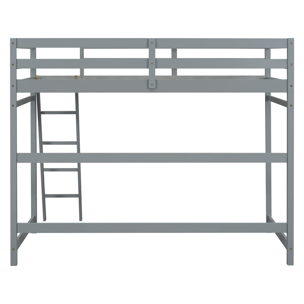 Leoglint Twin Size High Loft Bed Frame with inclined Ladder, Guardrails,Grey