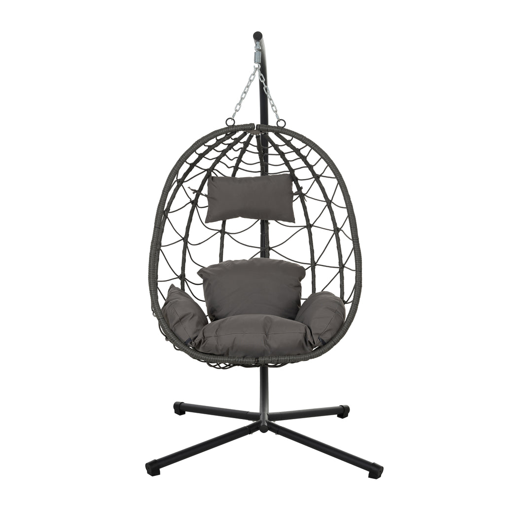 Leoglint Egg Outdoor Chair with Stand Indoor Outdoor Swing Chair Patio Wicker Hanging Egg Chair Hanging Basket Chair with Stand for Bedroom Living Room Balcony