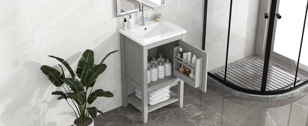 Leoglint 20" Bathroom Vanity with Sink, Bathroom Cabinet with Soft Closing Door, Storage Rack and Open Shelf, Grey