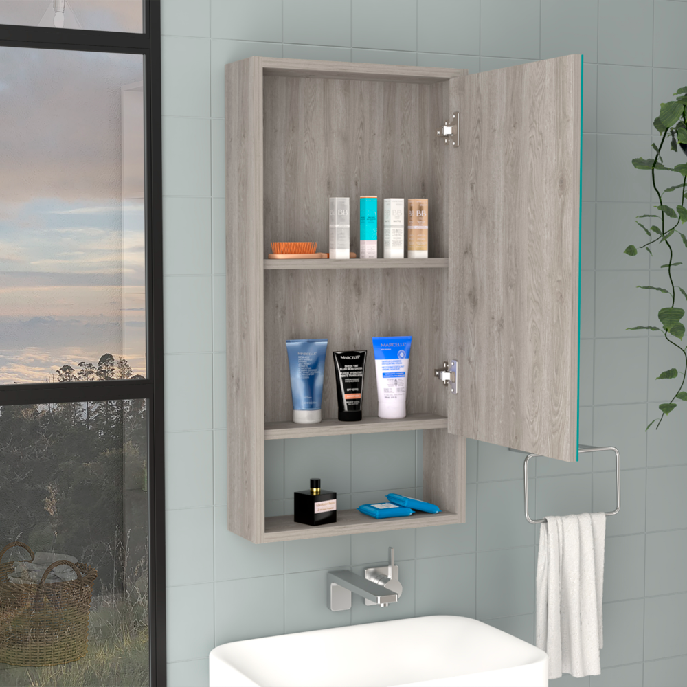 Leoglint Medicine 35H" Single Door Cabinet, Two Interior Shelves, One External Shelf, Light Gray