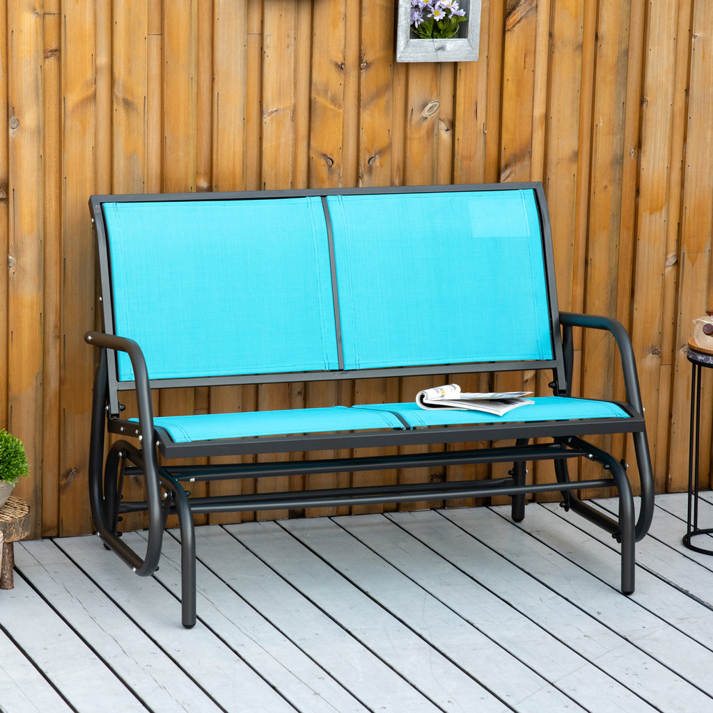 Leoglint 2-Person Outdoor Chair Outdoor Glider Bench, Patio Double Swing Rocking Chair Loveseat w/ Powder Coated Steel Frame for Backyard Garden Porch, Blue