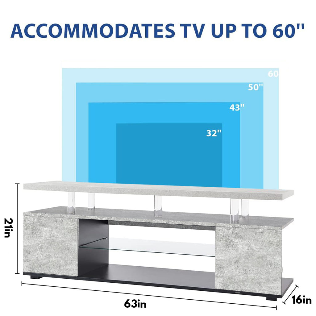 Leoglint TV Stand for 70 Inch TV LED Gaming Entertainment Center Media Storage Console Table with Large Side Cabinet for Living Room Gray