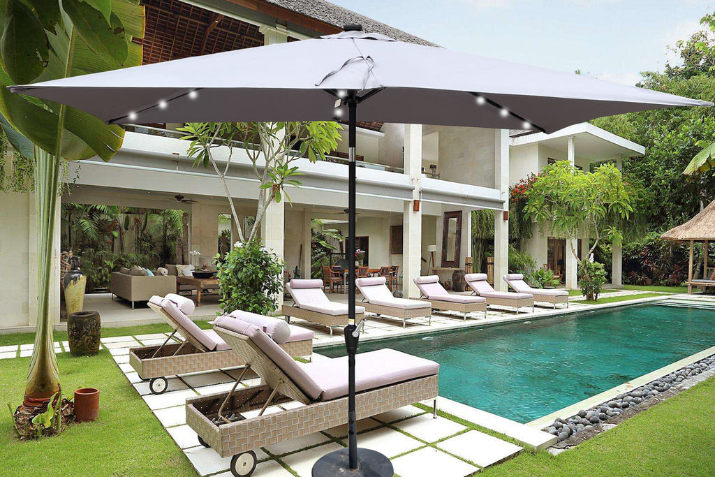 Leoglint 10 x 6.5t Rectangular Patio Solar LED Lighted Outdoor Umbrellas with Crank and Push Button Tilt for Garden Backyard Pool Swimming Pool