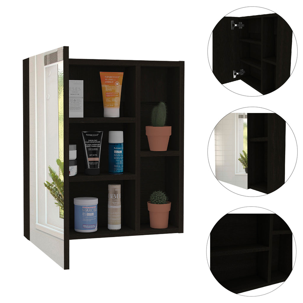 Leoglint Whirlwind 1-Shelf Rectangle Medicine Cabinet  with Mirror Black Wengue