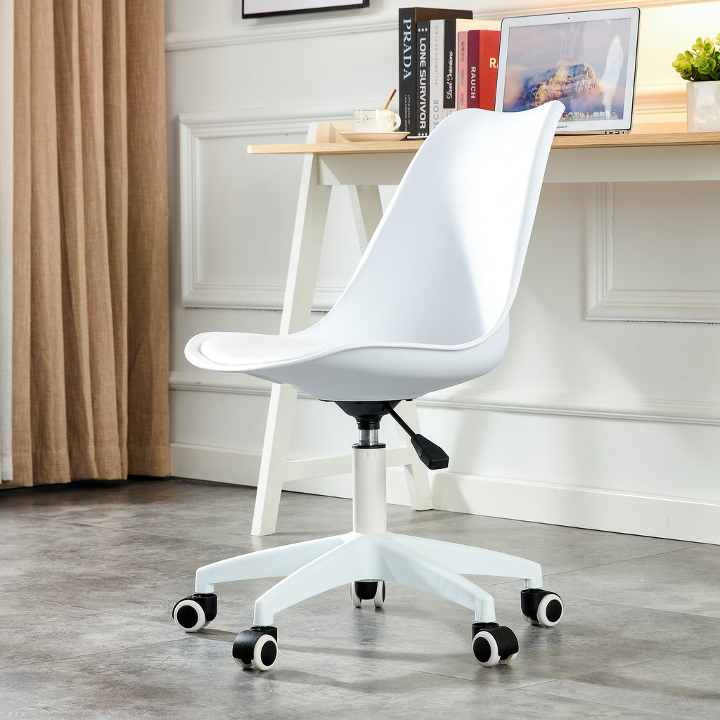 Leoglint Modern Home Office Chairs, Adjustable 360 °Swivel  Chair Engineering  Plastic Armless Swivel Computer  Chair With Wheels for Living Room, Bed Room Office Hotel Dining Room and White.