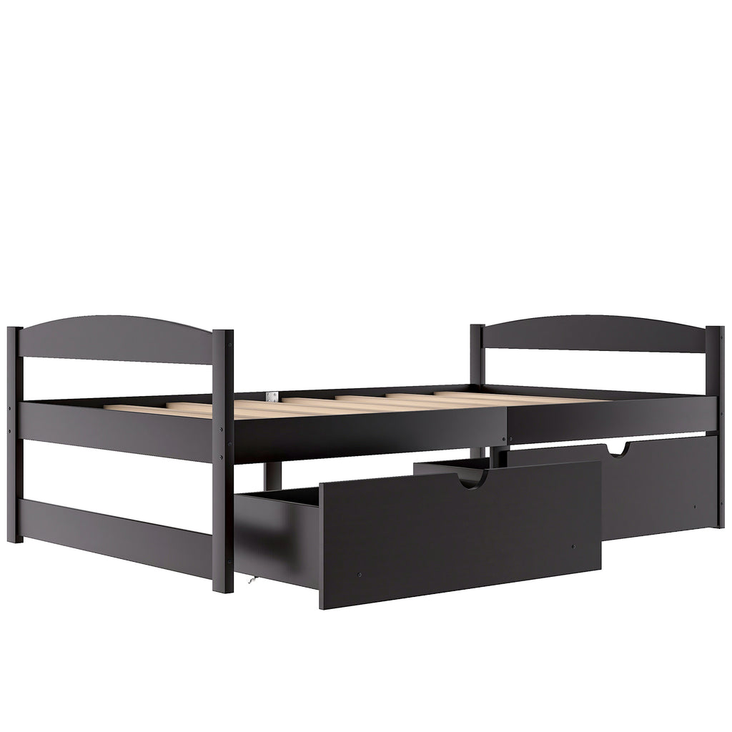 Leoglint Twin size platform bed frame, with two drawers, espresso