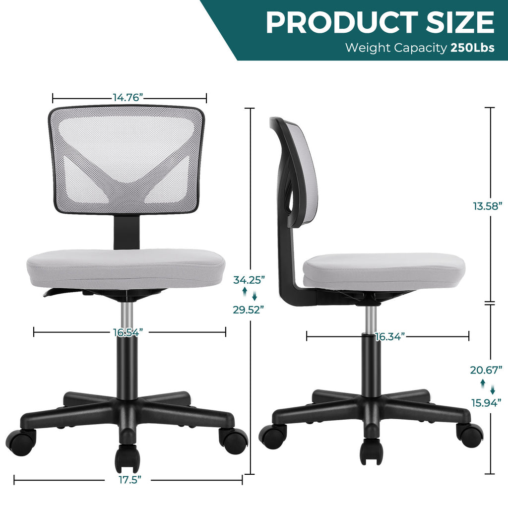 Leoglint Sweetcrispy Armless Desk Chair Small Home Office Chair with Lumbar Support