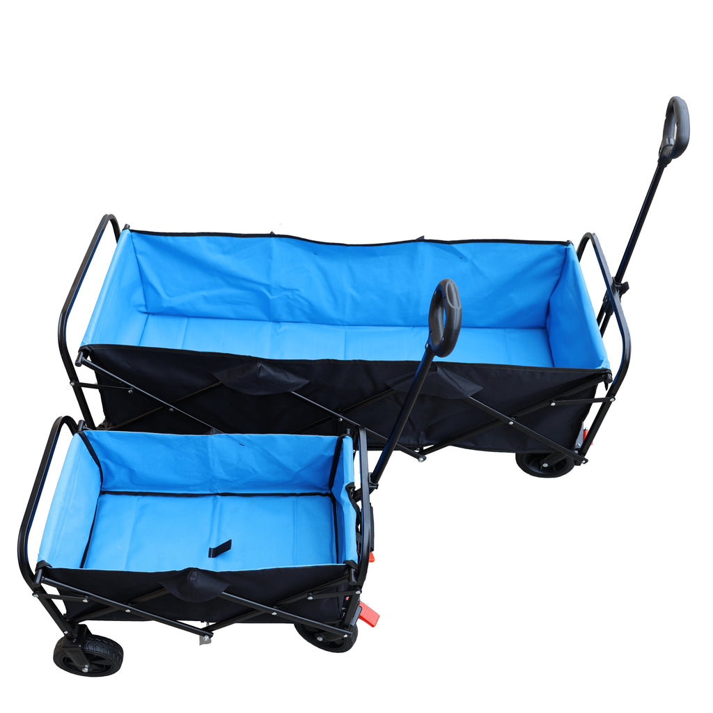 Leoglint Big large capacity Folding Garden cart Extra Long Extender Wagon Cart Folding Wagon Garden Shopping Beach Cart (black + blue)