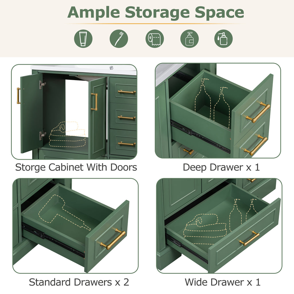 Leoglint [Cabinet Only] 36" Green Traditional Bathroom Vanity(Sink not included)