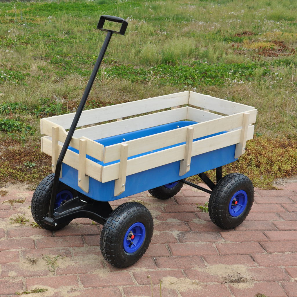 Leoglint Outdoor Wagon All Terrain Pulling Wood Railing Air Tires Garden Cart