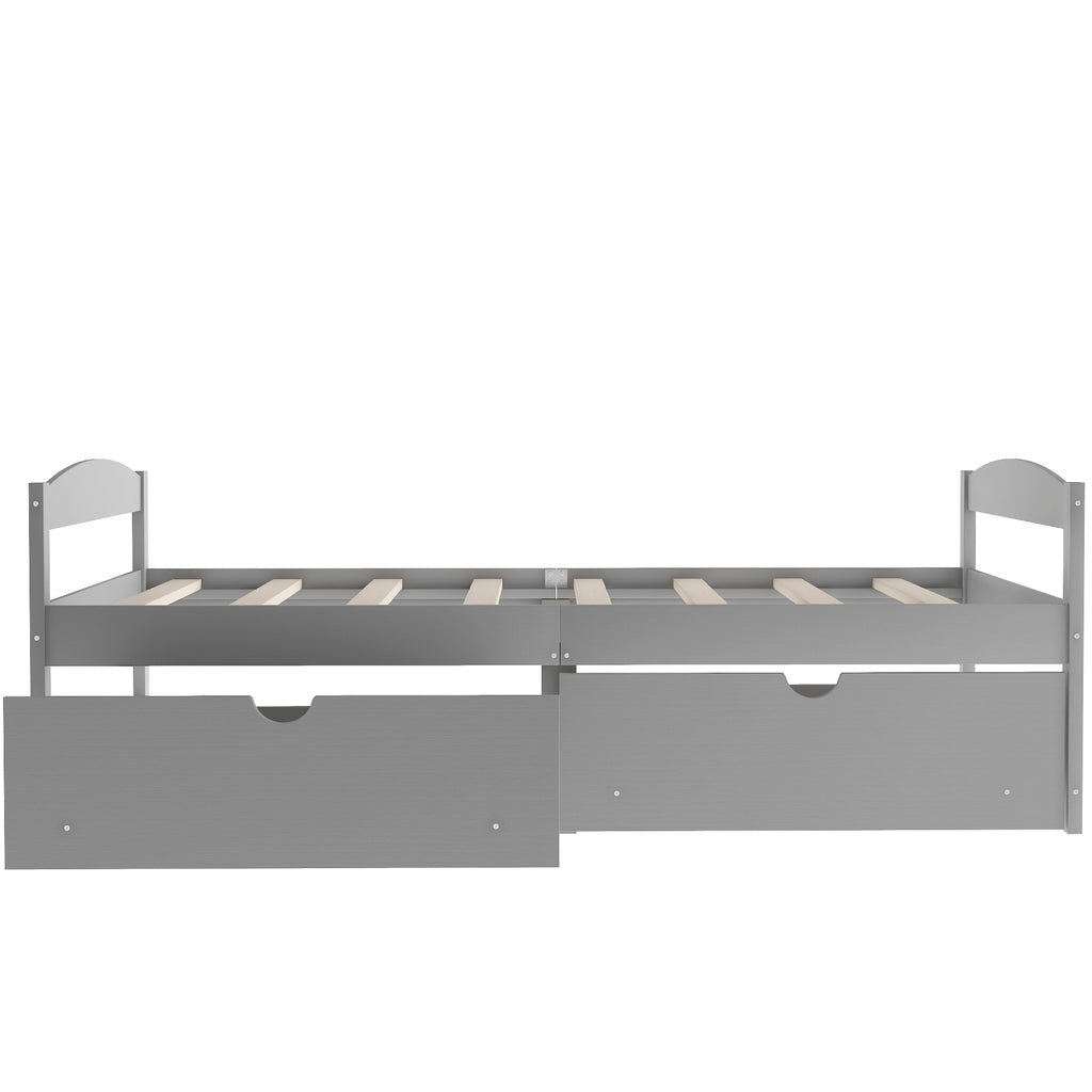 Leoglint Twin size platform bed frame, with two drawers, gray