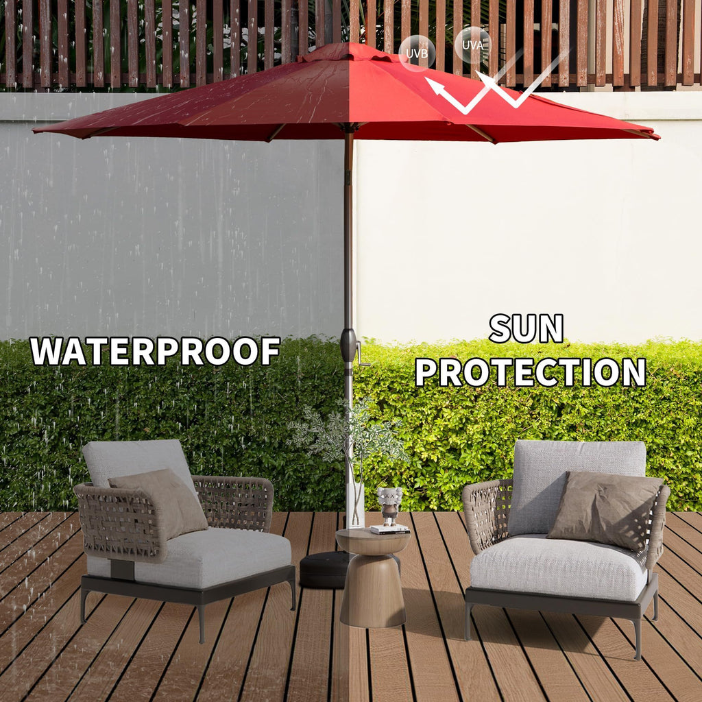 Leoglint 9FT Patio Umbrella, Outdoor Umbrella with Push Button Tilt and Crank, UV Protection Waterproof Market Sun Umbrella with 8 Sturdy Ribs for Garden, Deck, Backyard, Pool (Brick red)