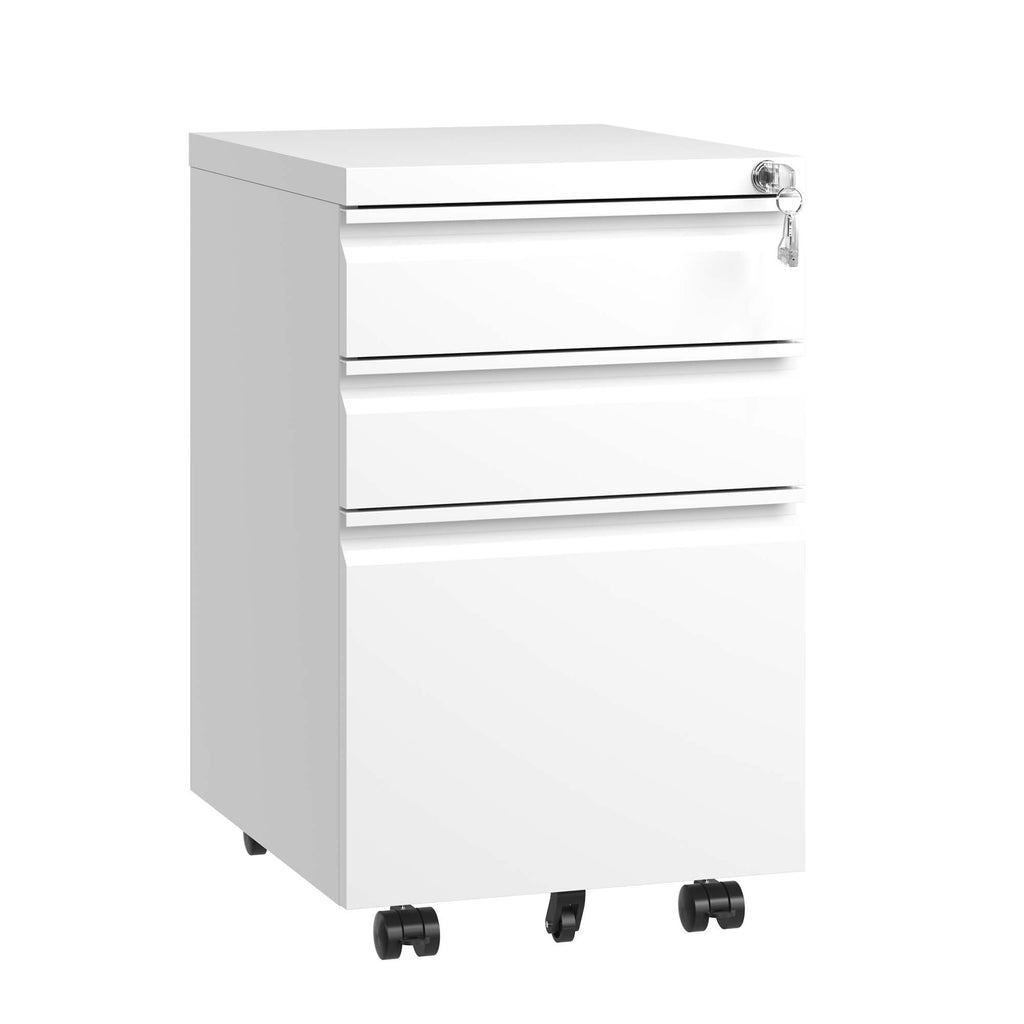 Leoglint 3 Drawer Mobile File Cabinet with Lock,Metal Filing Cabinets for Home Office Organizer Letters/Legal/A4,Fully Assembled,White