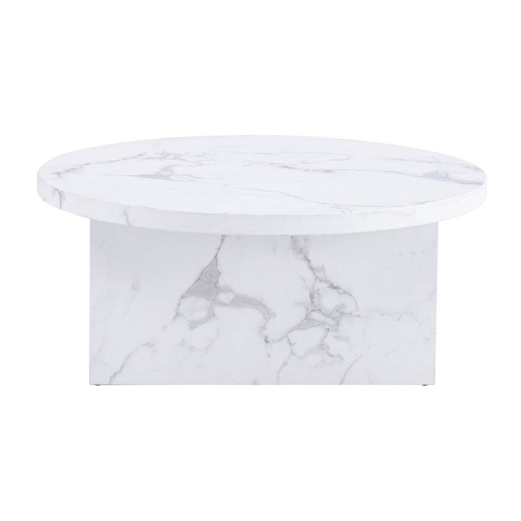 Leoglint A white MDF material circular patterned coffee table, a 31.4-inch white center table, modern coffee table, suitable for small spaces and living rooms.