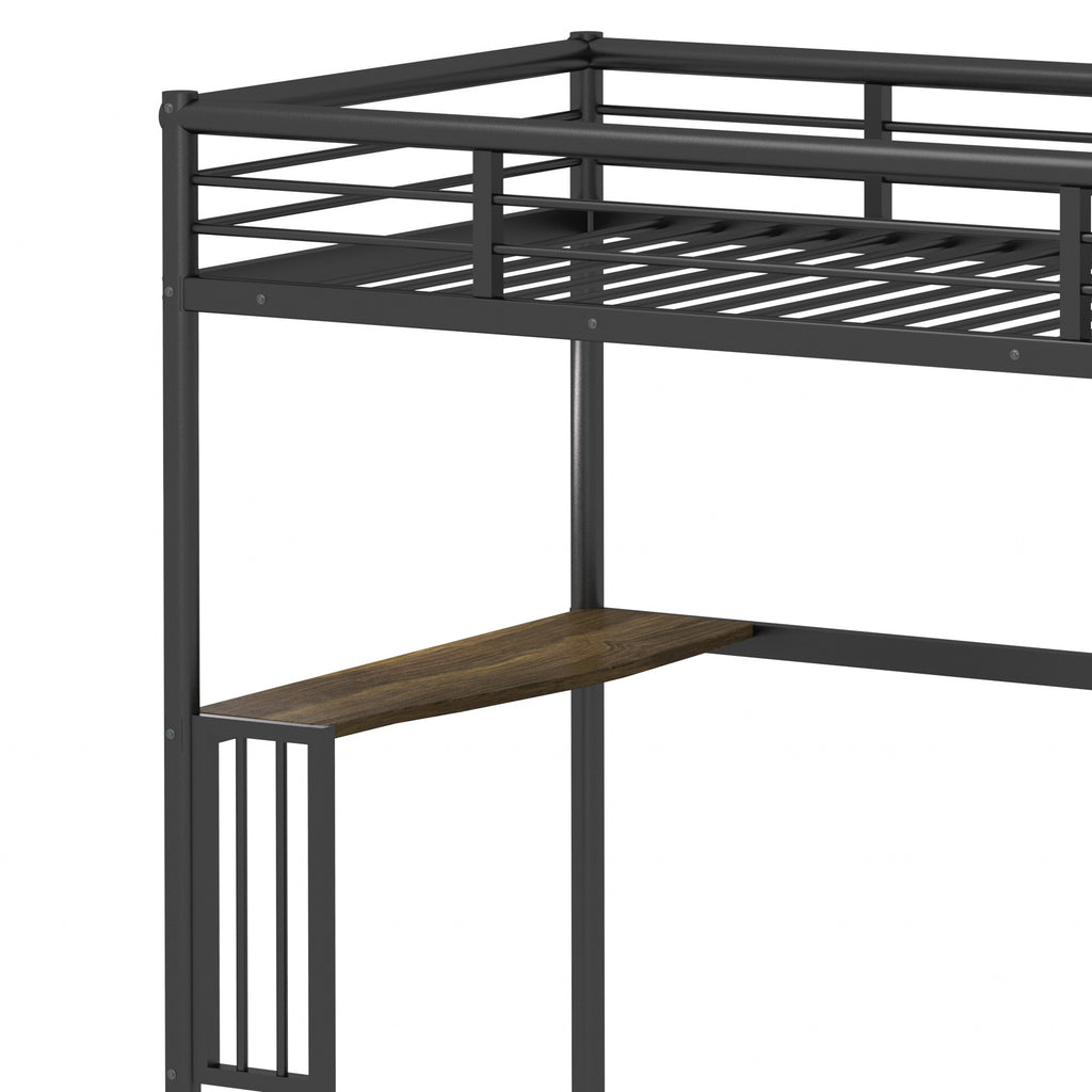 Twin Metal Loft Bed Frame with Desk, Ladder and Guardrails,bookdesk under bed , Black