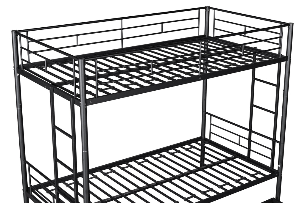 Metal Twin over Twin Bunk Bed Frame with Trundle/Can Be Separated into 2 Twin Beds/ Heavy-duty Sturdy Metal/ Noise Reduced/ Safety Guardrail/ Trundle for Flexible Space/ Bunk Bed for Three/ CPC Certified