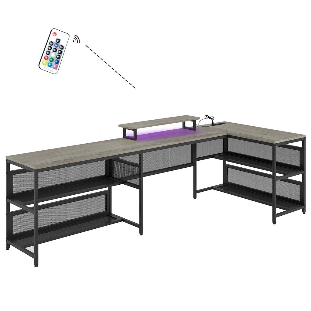 Leoglint U-shaped Office Desk with Shelve and LED lights