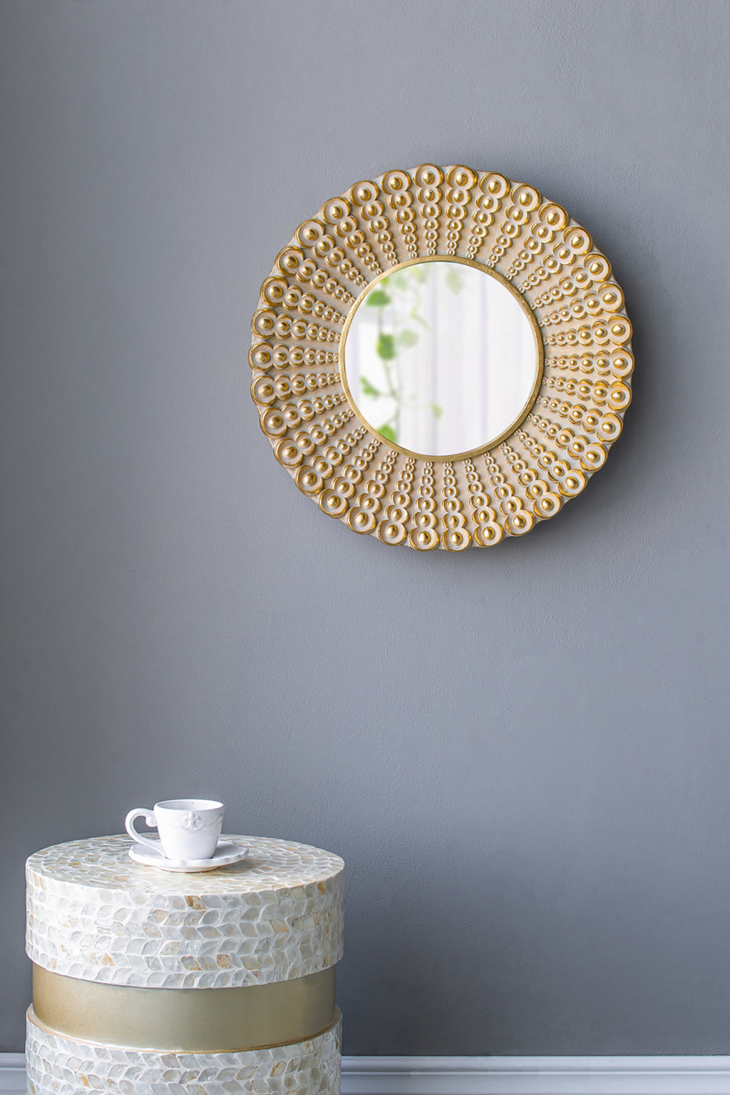 Leoglint 14" Gold Beaded Sunburst Mirror, Round Accent Wall Mirror for Living Room, Entryway, Bathroom, Office, Foyer