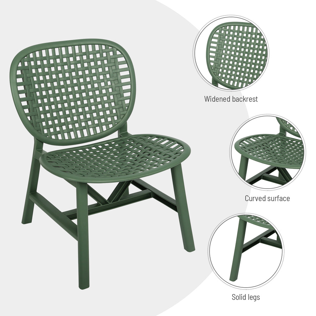 Leoglint 3 Pieces Hollow Design Retro Patio Table Outdoor Chair Set All Weather Conversation Bistro Set Outdoor Table with Open Shelf and Lounge Chairs with Widened Seat for Balcony Garden Yard  Green