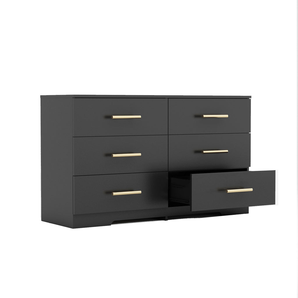 Leoglint Drawer Chest Black color Large 6 drawers chest of drawer dressers table with golden handle