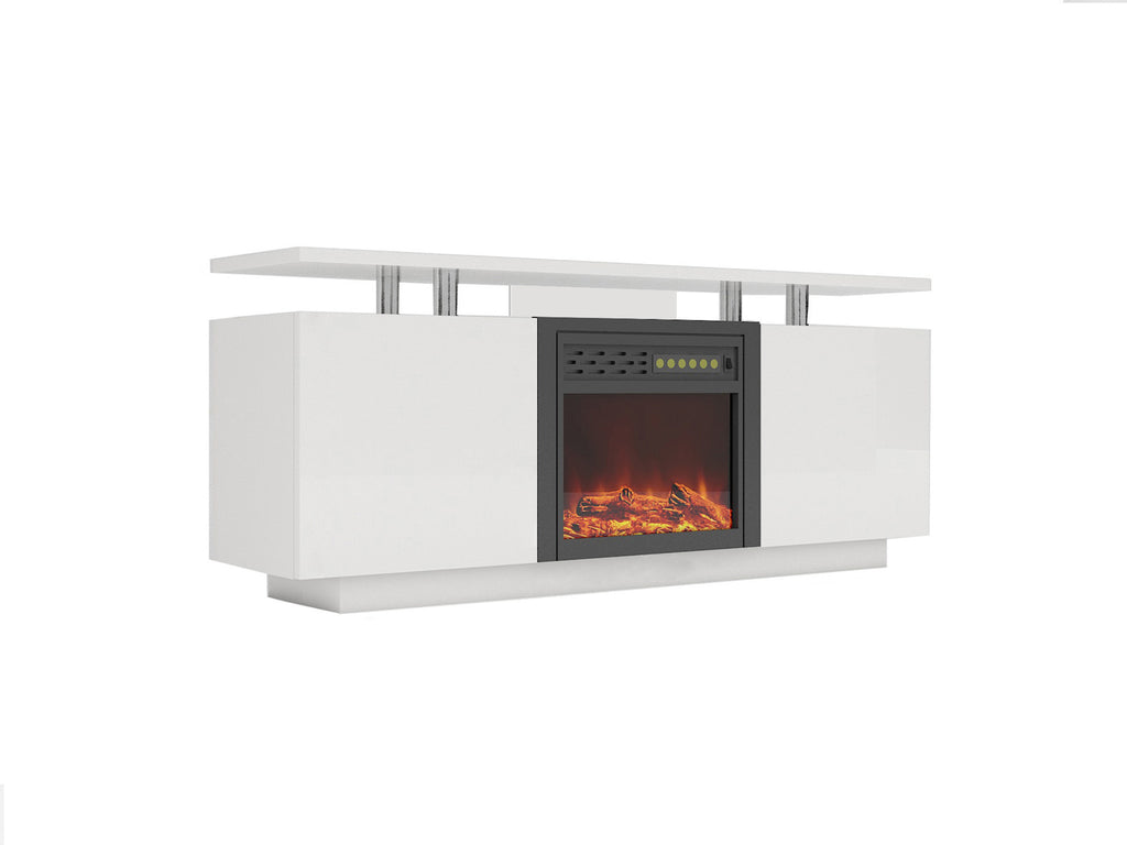 Leoglint 160CM high gloss TV cabinet tv stand unit with fireplace ,have heat and flame color changes