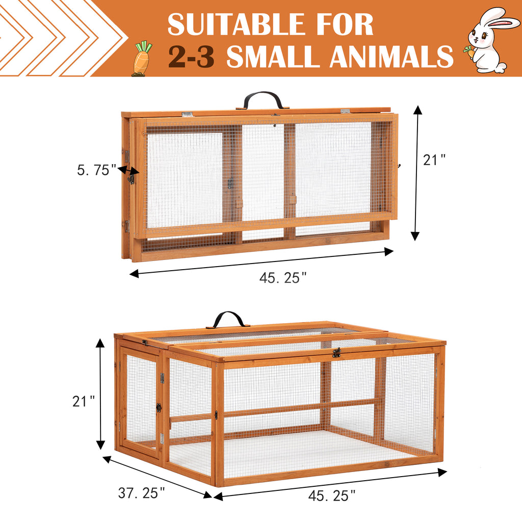 Leoglint Folding Rabbit Cage, Outdoor Chicken Coop with Run, Wooden Poultry Hutch Playpen, Orange