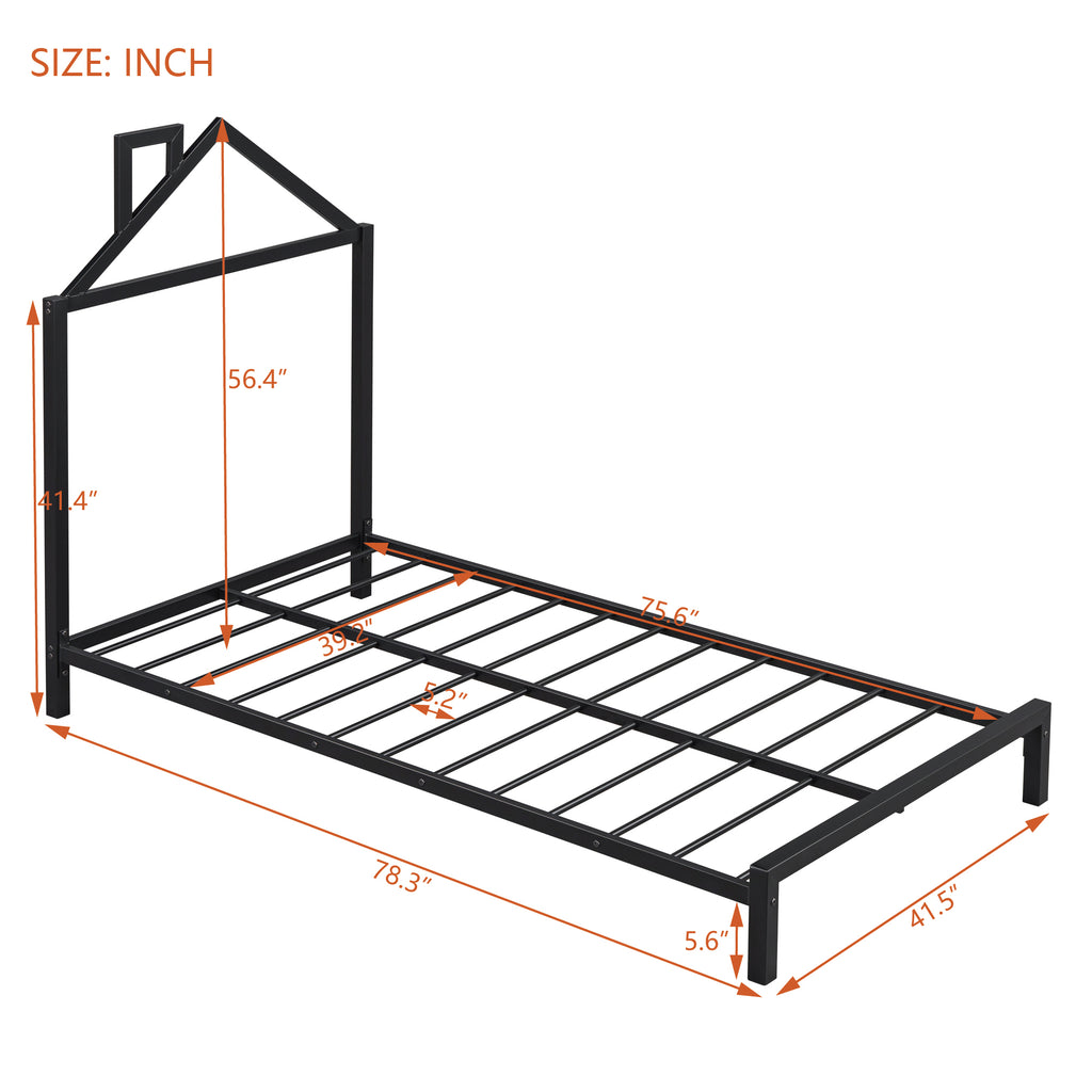 Leoglint Twin Size Metal Platform Bed Frame with House-Shaped Headboard Design, Black