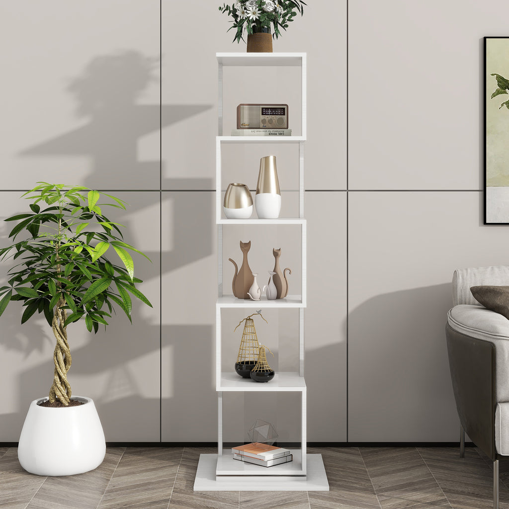 Leoglint 5 tier Rotating Bookshelf, Floor Rack Simple Bookcase  with Acrylic plate Student Multi-Function Creative Bookshelf for Living Room with anti-toppling base