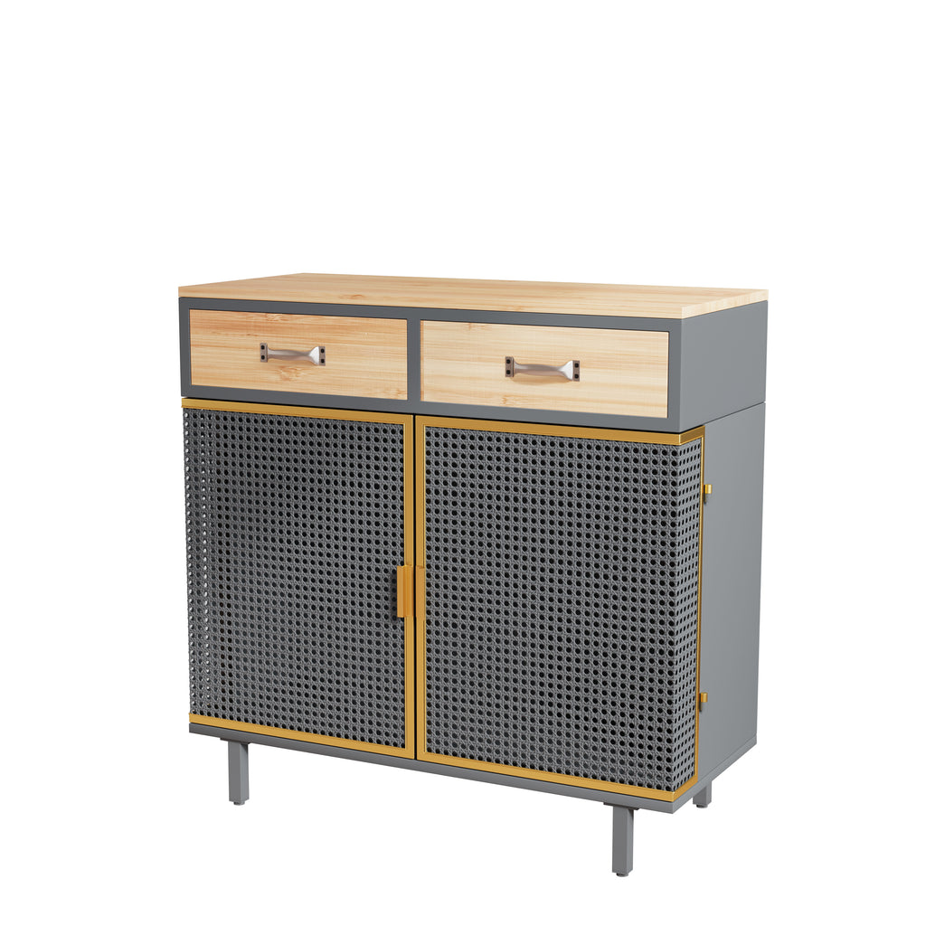 Leoglint 31.5"Wide 2 Drawer Sideboard, Modern Furniture Decor, Made with Iron+ Carbonized Bamboo, Easy Assembly