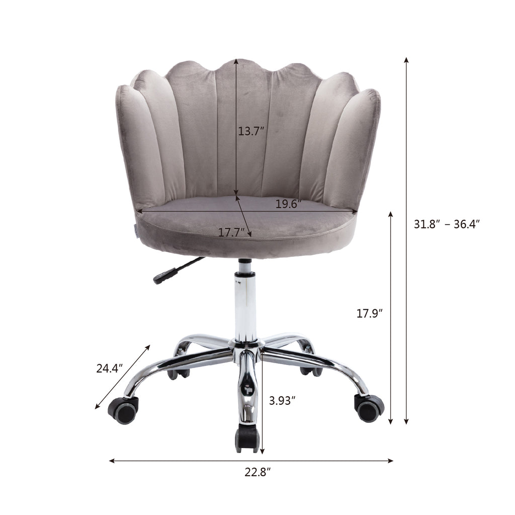 Leoglint COOLMORE Velvet Home Office Chair with silver Base, Modern Cute Shell Back Upholstered Desk Chair for Vanity, Adjustable Swivel Task Chair for Office(Gray Velvet)