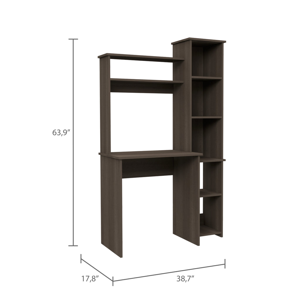 Leoglint Versalles Writintg Office Desk, Two Superior Shelves, Five Cubbies -Smokey Oak