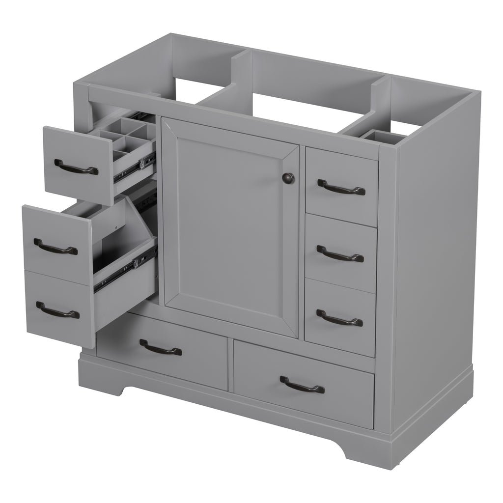 Leoglint 36" Bathroom Vanity without Sink, Cabinet Base Only, Six Drawers, Multi-Functional Drawer Divider, Adjustable Shelf, Grey