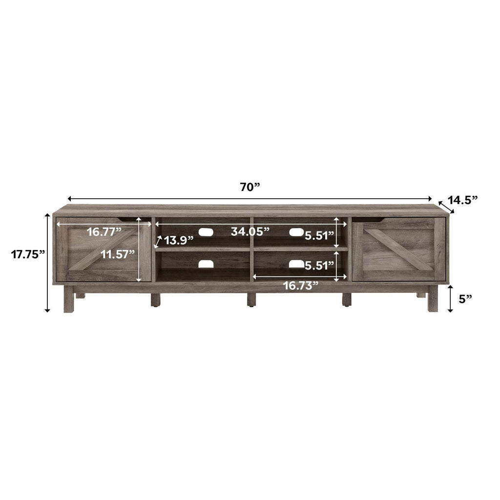 Leoglint Rustic Barndoor Open-Storage TV Stand for TVs up to 80 inches – Grey Wash