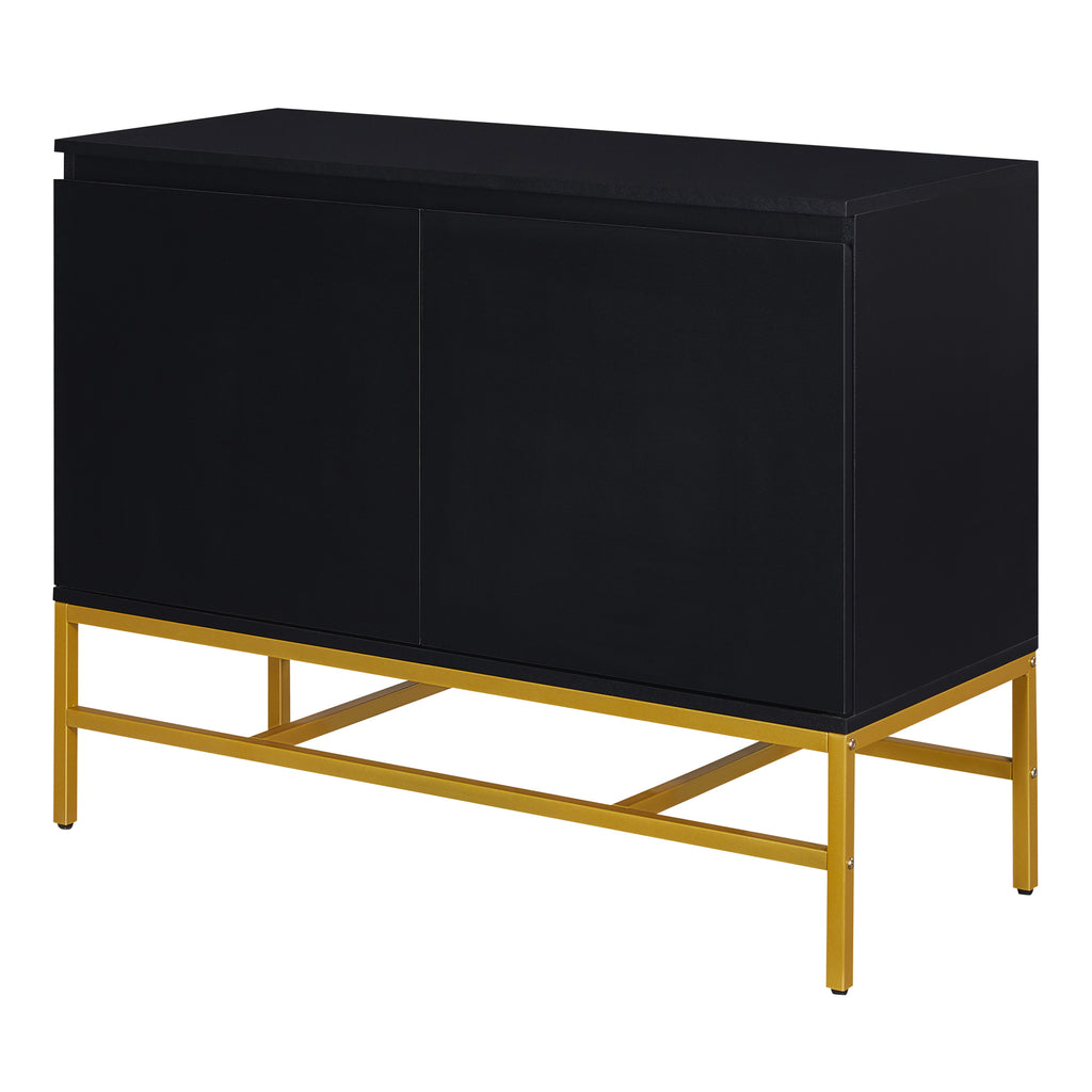 Leoglint TREXM Minimalist & Luxury Cabinet Two Door Sideboard with Gold Metal Legs for Living Room, Dining Room (Black)